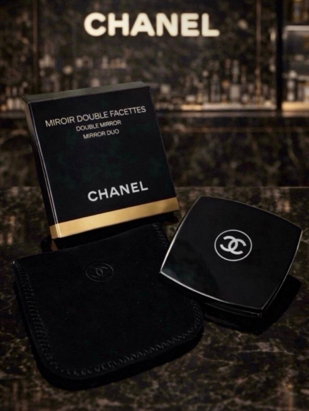 CHANEL Black Compact Mirror Duo NIB